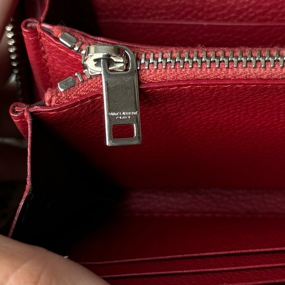 Yves Saint Laurent YSL | Gorgeous Red Leather Long Zipper Wallet - Picture 6 of 12